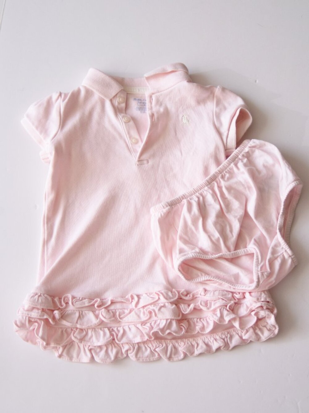 Polo Ralph Lauren Baby Girl Pink Ruffled Cupcake Polo Dress & Bloomers 12 Months